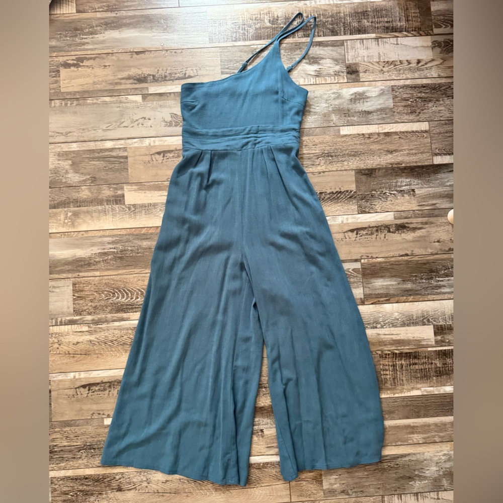 Teal One Shoulder Wide-Leg Jumpsuit